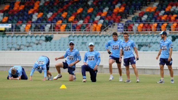 The NSW team trains at Manuka Oval before the shield final.