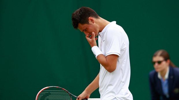 LONDON, ENGLAND - JUNE 28:  Bernard Tomic of Australia reacts during the Men's Singles first round match against Fernando Verdasco of Spain on day two of the Wimbledon Lawn Tennis Championships at the All England Lawn Tennis and Croquet Club on June 28, 2016 in London, England.  (Photo by Adam Pretty/Getty Images)