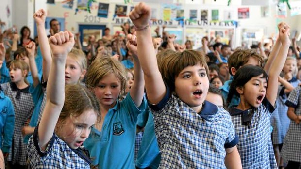 Let's hear it: In harmony with 500,000 students nationwide, Bourke Street Public School students sing <i>Keep On</i>.