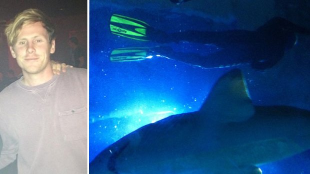 Ben Towers didn't like his luck getting back in the ocean so he tried to overcome his fear by swimming with sharks at the Aquarium of Western Australia