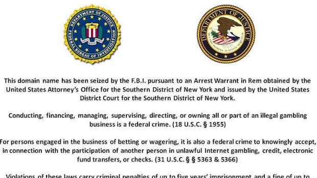 This FBI warning comes up when trying to visit the .com sites of PokerStars, Full Tilt Poker and Absolute Poker.