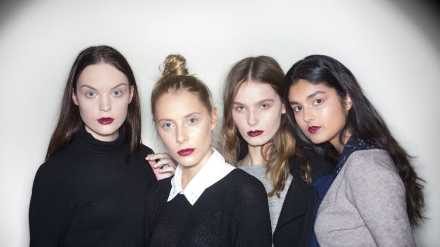 Models backstage at Melbourne Spring Fashion Week show off the biggest make-up trend of the season: the bold lip.