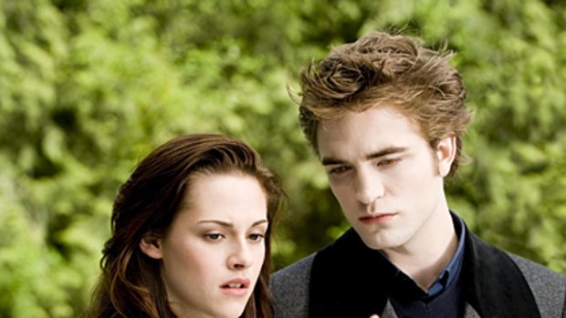Record sales ... the stars of the <i>Twilight</i> films, Robert Pattinson and Kristen Stewart, in <i>New Moon.</i>
