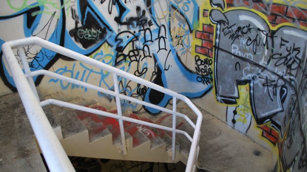 The stairwells and upper levels of the car park are covered in graffiti, which will be removed or painted over before the rooftop venue opens.