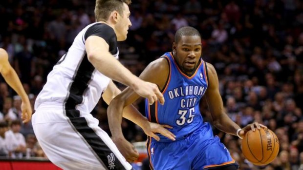In demand: Oklahoma City's Kevin Durant during game one of the Western Conference Final.