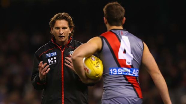 Grey area: Bomber coach James Hird was caught out by several of the Saints' moves.