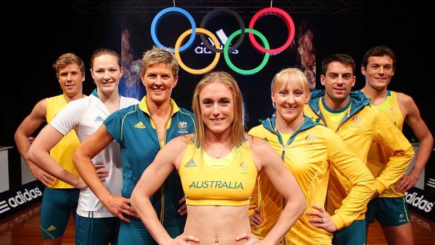 Australian Olympic Athletes (L-R) Henry Frayne, Cate Campbell, Natalie Cook, Sally Pearson, Jessicah Schipper, Mitchell Watt and Craig Mottram.