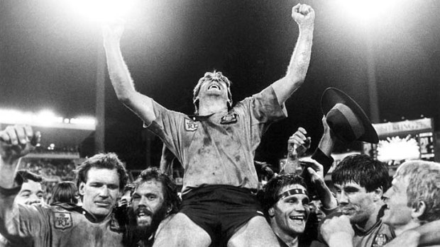 Steve Mortimer celebrates in 1985.