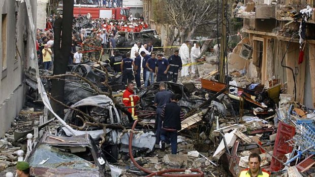 Aftermath ... a car bomb in Beirut killed eight people and injured 78.