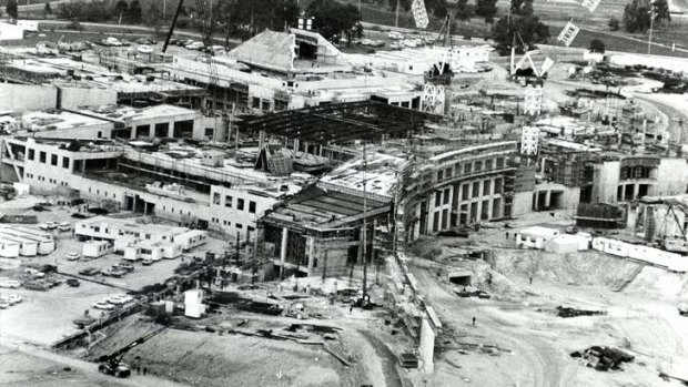 Growing pains ... The new Parliament House under construction in 1984. Industrial strife and lack of skilled labour hampered progress.