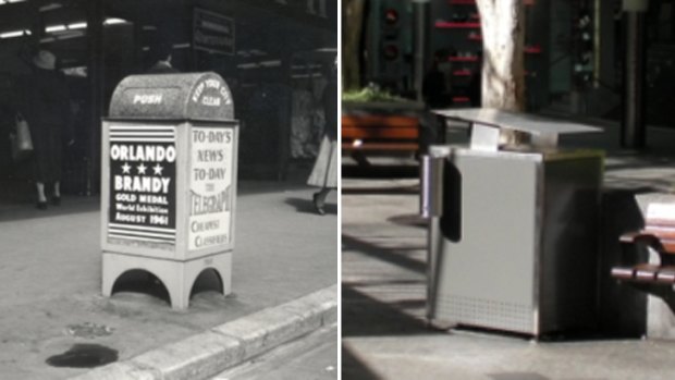 An older style council bin (left) and the newer model seen today.