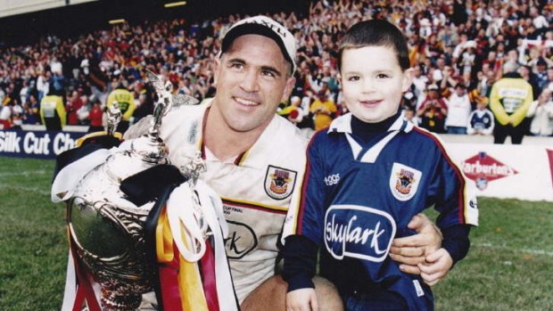 Former Canberra Raiders player David Boyle and his son Morgan.