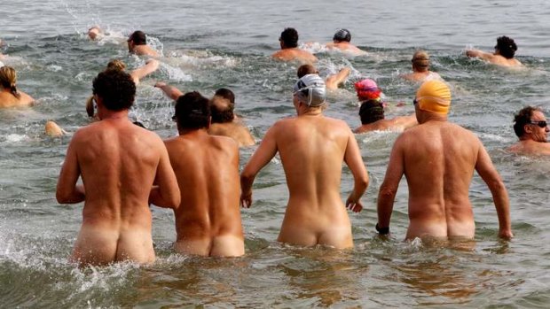 Cheeky: Swimmers at the Sydney Skinny, the city's first nude ocean swim.
