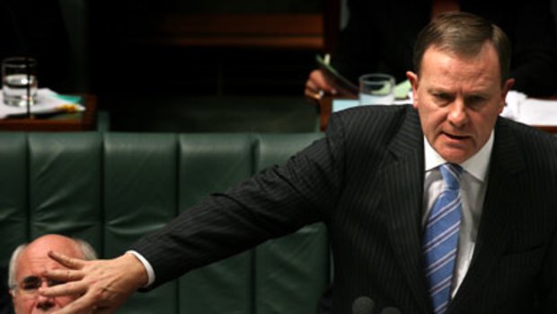 Andrew Taylor's famous photograph of John Howard and Peter Costello during question time in 2007.