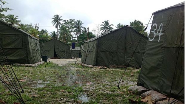Tents set up at the camp for detainees.
