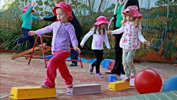 Children play at Engadine Preschool Kindergarten this week.