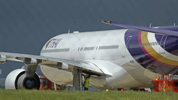 A Thai Airways Airbus A340 that landed heavily at Melbourne Airport in 2005.