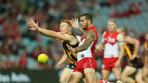 Buddy good show: Lance Franklin takes on his old team Hawthorn on Friday night.