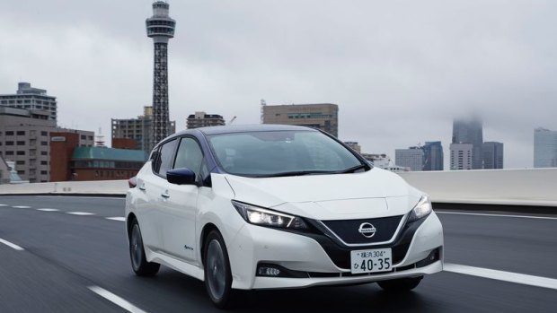Energy Minister Josh Frydenberg said the Nissan Leaf, pictured, produced less emissions per kilometre travelled when compared to an equivalent size vehicle. Pictured: 2018 Nissan Leaf.