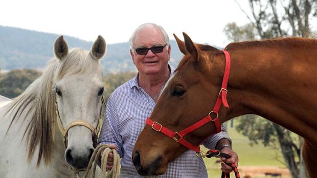 Garry Towzell at his Big Springs property in Wagga Wagga with 18-year-old Paddy and Big B.