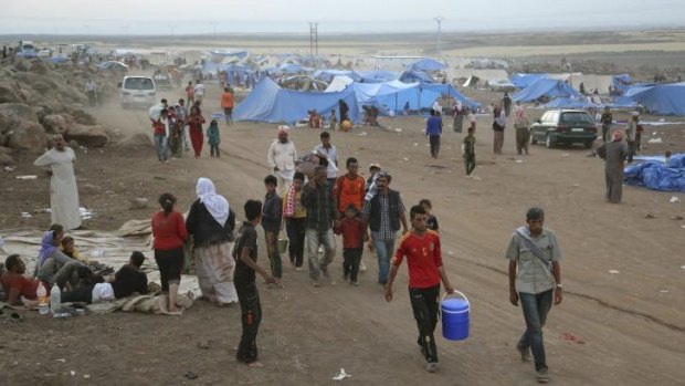 Displaced Yazidis at a camp in Dayrik, a town in Syria's far north-eastern Hasaka province also known as al-Malikiya.