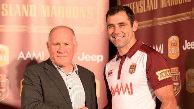 Chip off the old block: Cameron Smith with former Maroons hooker John Lang.