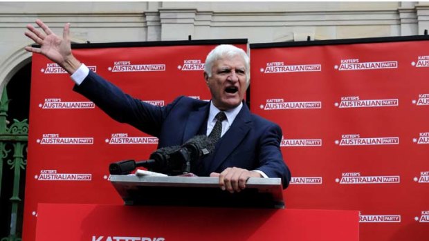 Against carbon tax or emissions trading  ...  Bob Katter launches his Australian Party outside Queensland’s Parliament House.