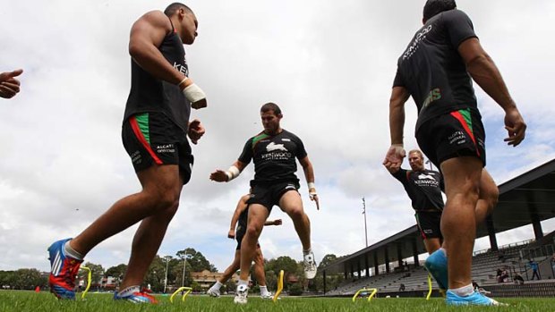 Appetite for destruction: South Sydney players train at Redfern Oval on Sunday.