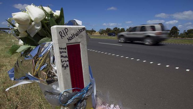 Flowers are placed on Princes Highway.