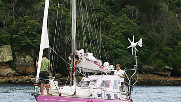 Jessica Watson on her yacht Ellas Pink Lady.