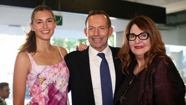 Family affair: Tony Abbott and daughter Frances, with Leanne Whitehouse.