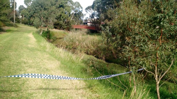 Police tape marks off the stretch of Darebin Creek where Sanaya Shaib's body was found.