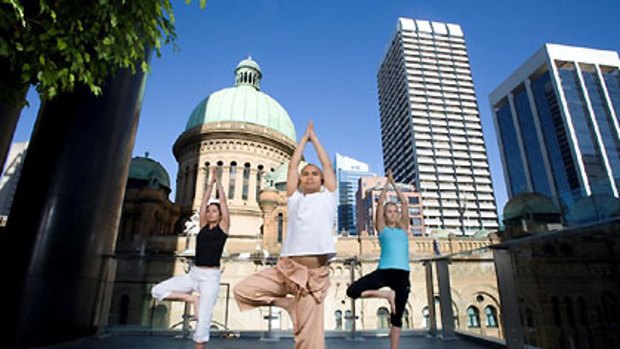 Delightful ... yoga on the terrace at Hilton Sydney.