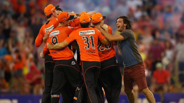 Ross Leuzzi was spotted in a number of photos joining in celebrations following the Scorchers' semi-final win in the BBL