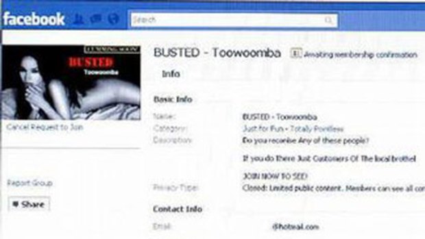 The Facebook group, Busted – Toowoomba, threatens to release photographs of visitors to Deviations, the city’s only legal brothel.