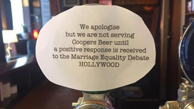 The Hollywood Hotel in Surry Hills put a note on its Coopers tap to say it would be boycotting the beer.