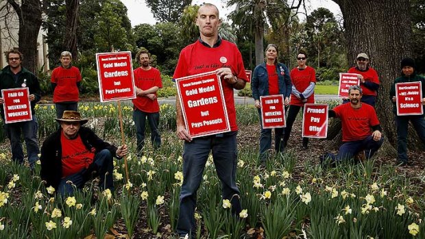 Mal Jackson with Royal Botanic Gardens colleagues, now on strike after management's pruned pay offer.