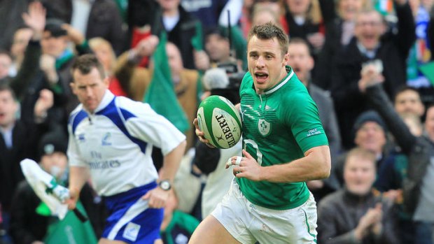 To the double ... Ireland winger Tommy Bowe scored twice.