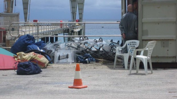 Riot shields offloaded onto Christmas Island.