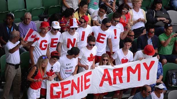 Faithful to the end: Eugenie Bouchard's supporters cheer her during the match against Li Na.