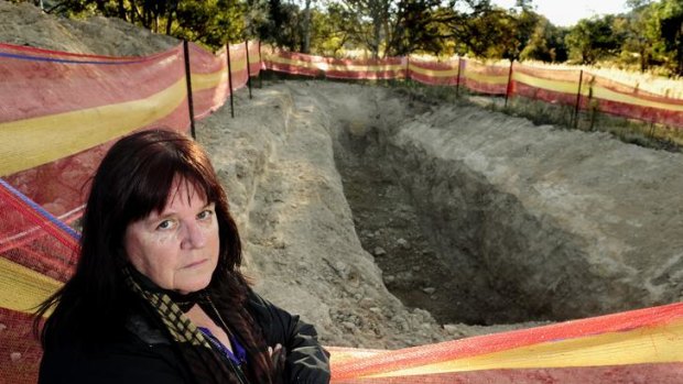Animal rights campaigner Carolyn Drew at a site she believes was intended to be a burial ground for culled kangaroos.