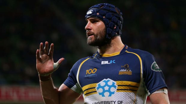 The Brumbies' Scott Fardy shows his frustration during Saturday night's loss to the Force.