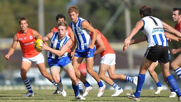 Up and running: Lindsay Thomas kicked four goals in North Melbourne's intraclub game at Ballarat yesterday.