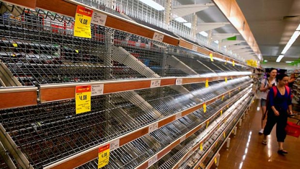 Shelves were left empty at Coles Lutwyche during the lead up to the Brisbane flood.