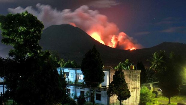 The Lokon volcano erupts near Tomohon on the Indonesian island of Sulawesi.
