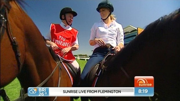 <i>Sunrise</i> host Samantha Armytage on a horse at Flemington's Melbourne Cup.