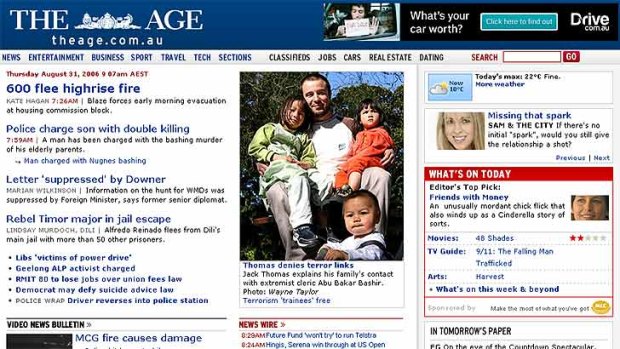 Theage.com.au as it appeared seven years ago.