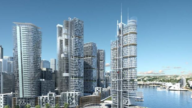 An artist's impression of Barangaroo, showing the hotel.