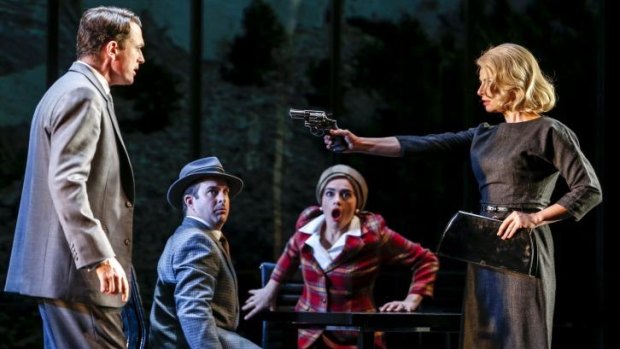 Matt Day (left) and Amber McMahon (right) in the MTC's world-first stage adaptation <i>North by Northwest</i>.