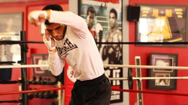 Focused ... Billy Dib trains before leaving for the US to take on the Russian Evgeny Gradovich.